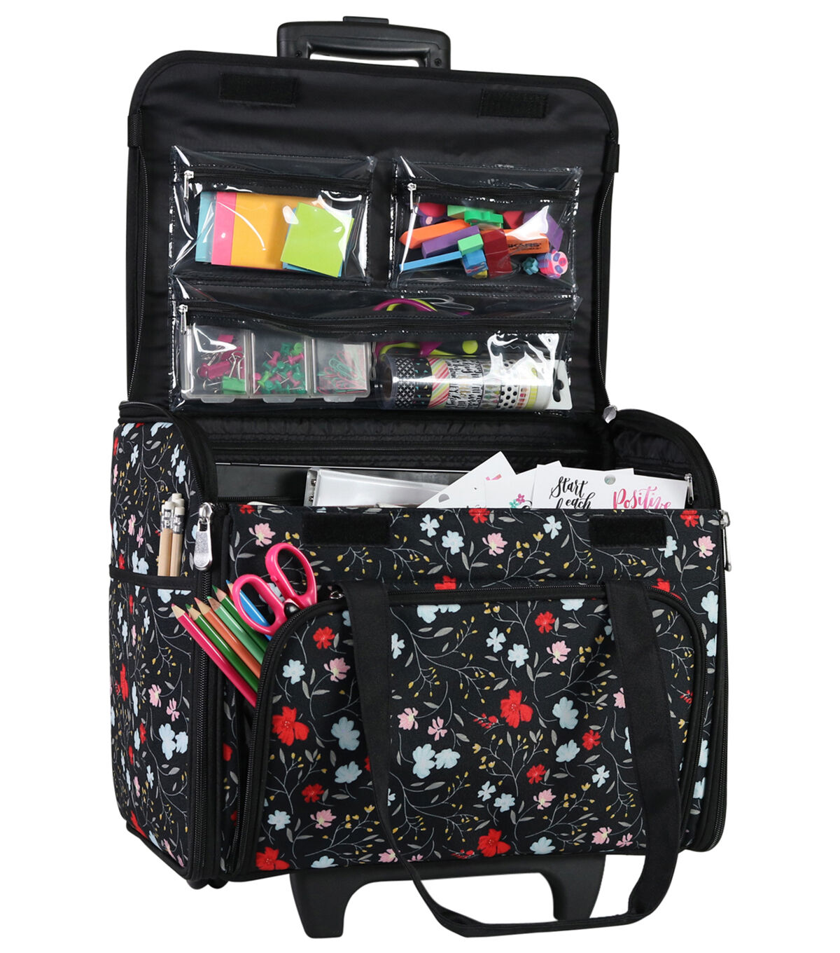 Everything Mary 18 Black Floral Teacher Rolling Tote