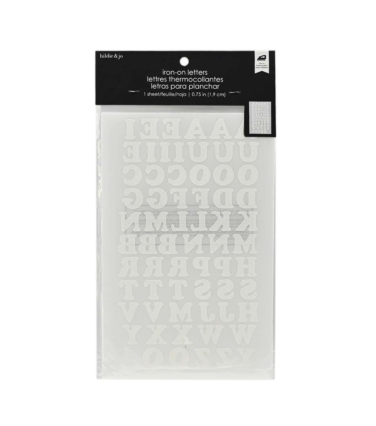 .75 White Cooper Iron On Letters 1 Sheet by hildie & jo