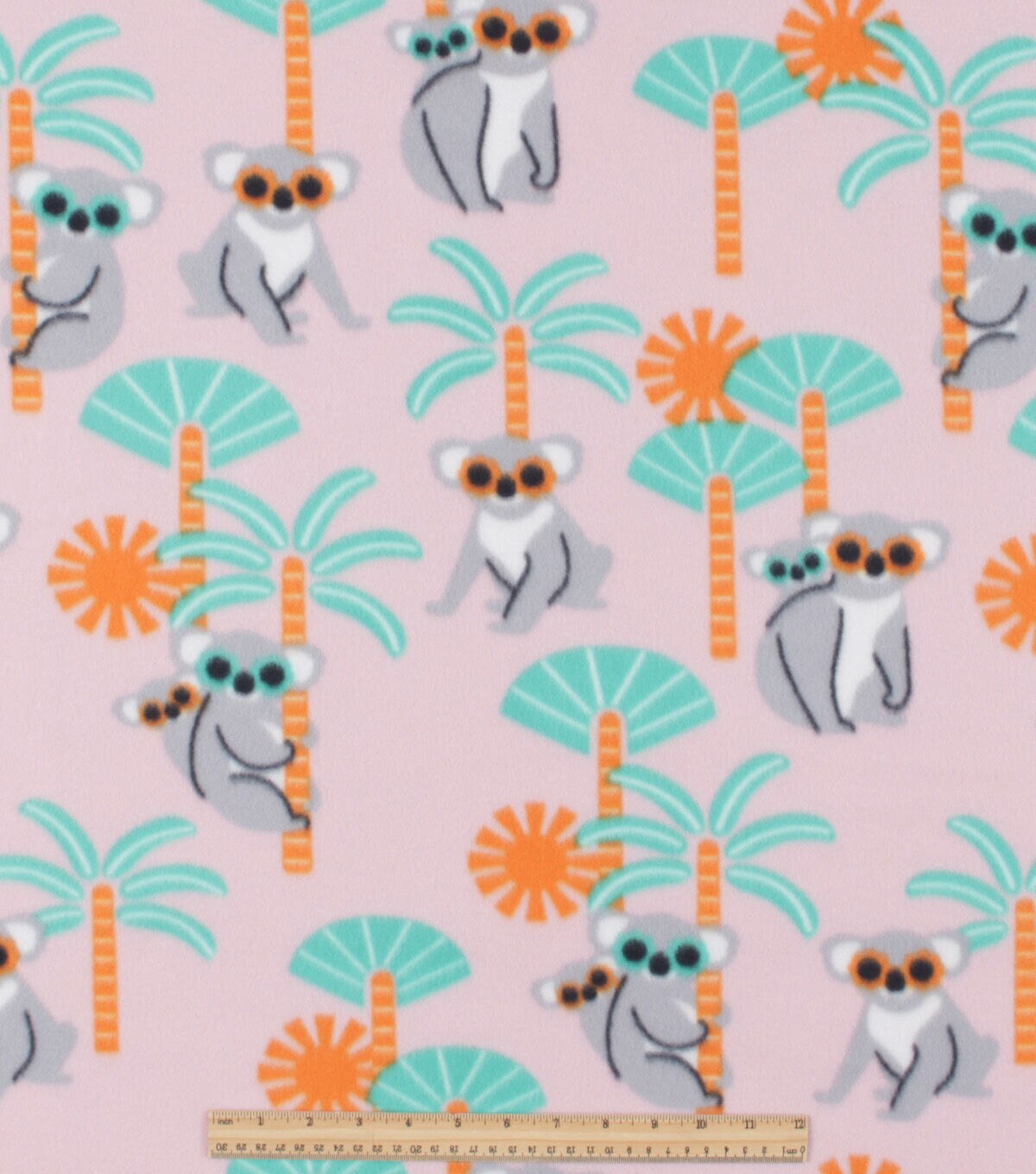 Koalas Palm Trees On Pink Blizzard Prints Fleece Fabric