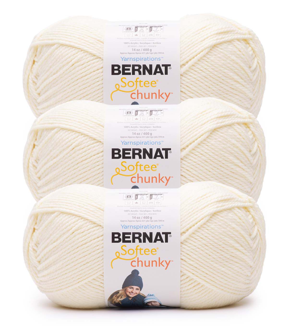 Bernat Softee Chunky 431yds Super Bulky Acrylic Yarn 3 Bundle