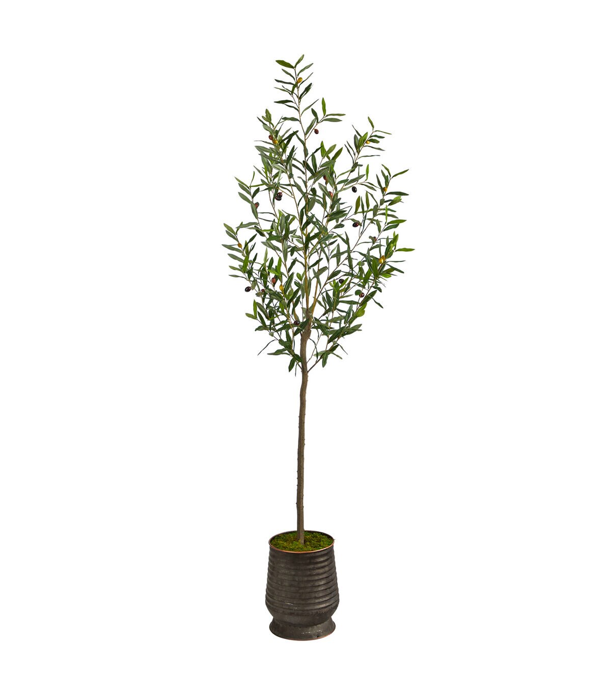 Nearly Natural 75 Olive Artificial Tree in Ribbed Metal Planter
