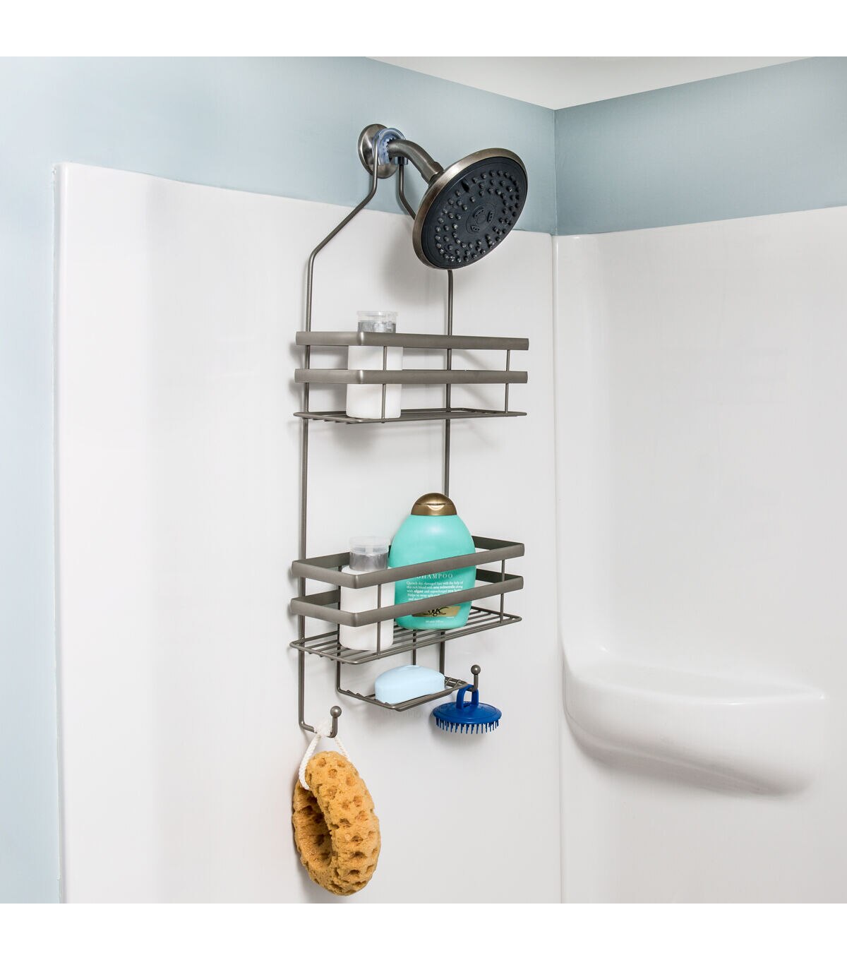 Honey Can Do 11 x 26 Satin Nickel 2 Tier Wire Steel Shower Caddy