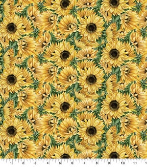 Yellow Sunflowers & Ferns Premium Cotton Fabric