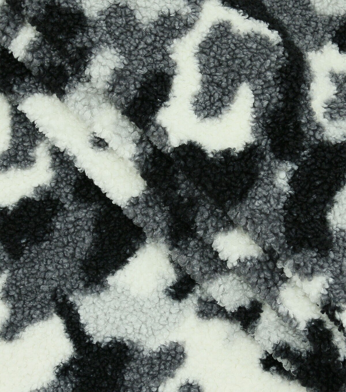 Black & White Camo Printed Teddy Fur Sherpa Fabric
