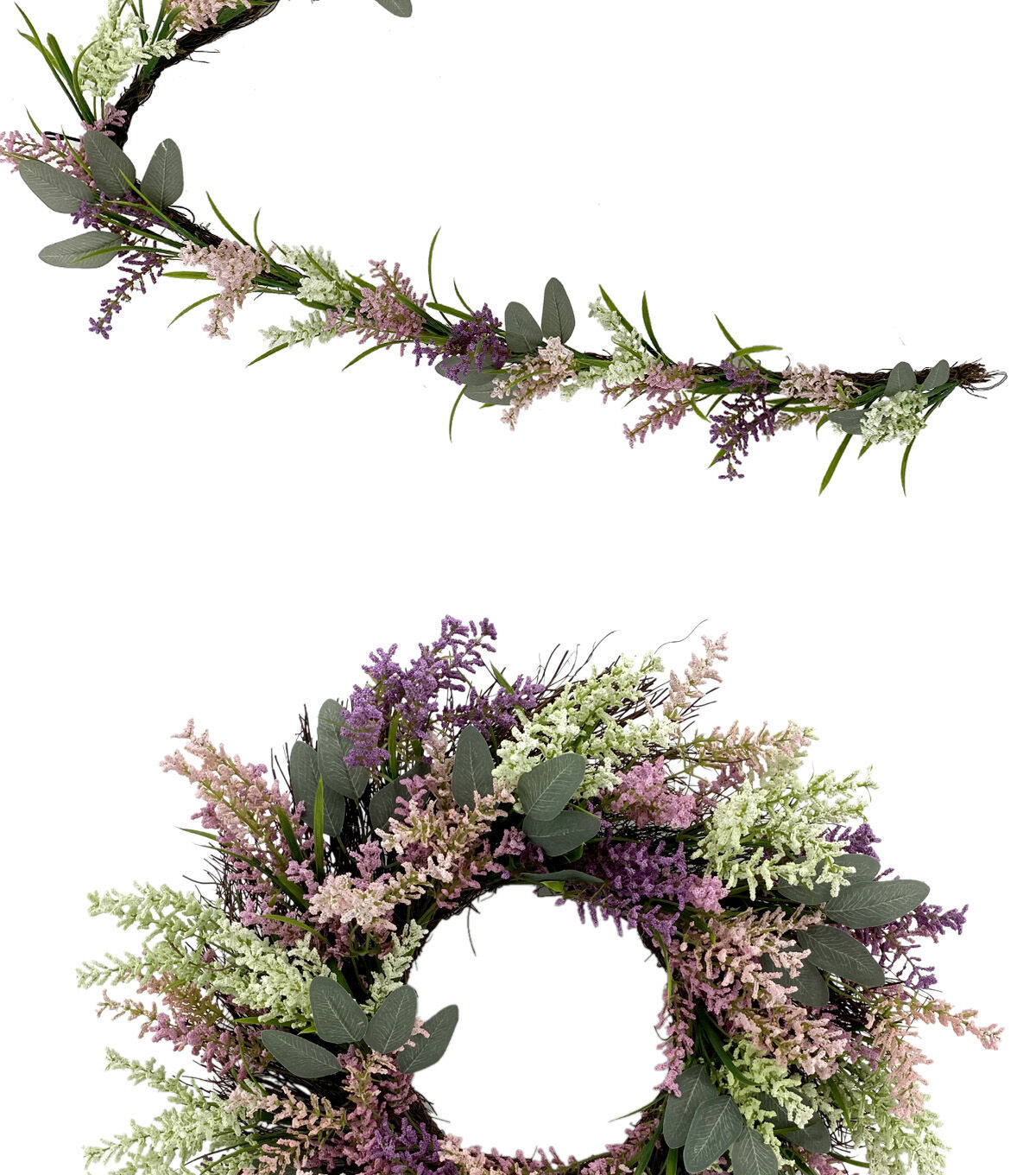 Coordinating Spring Pink & Purple Berry Wreath & Garland