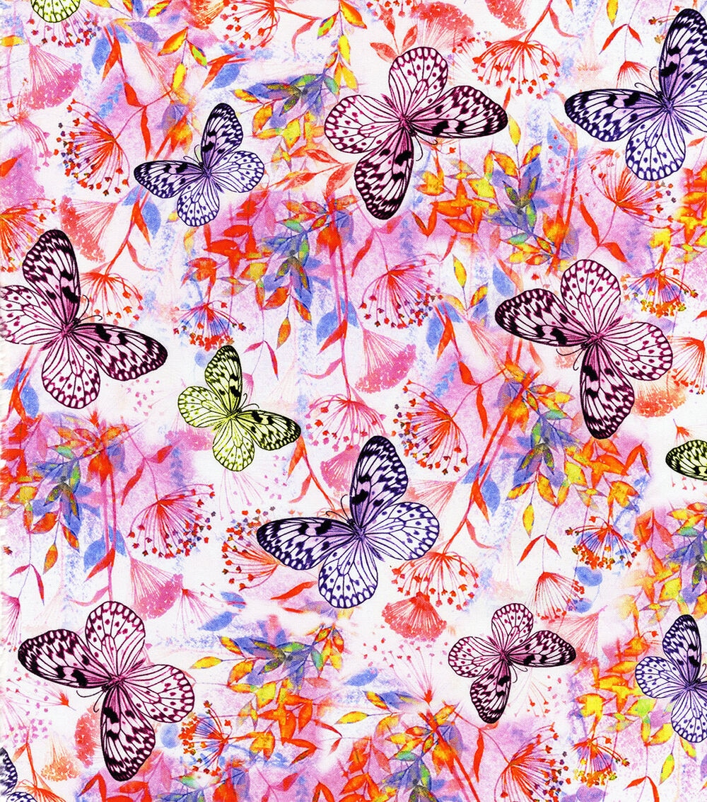 Pink Neon Butterfly Premium Cotton Fabric