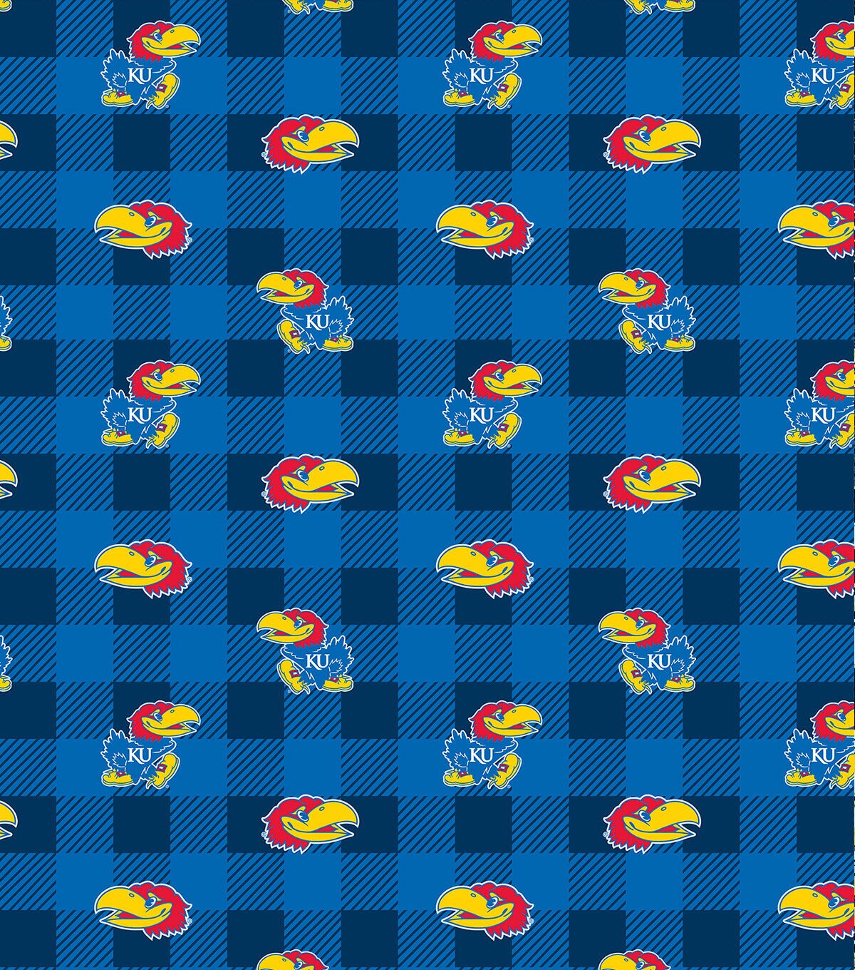 University of Kansas Jayhawks Fleece Fabric Buffalo Check