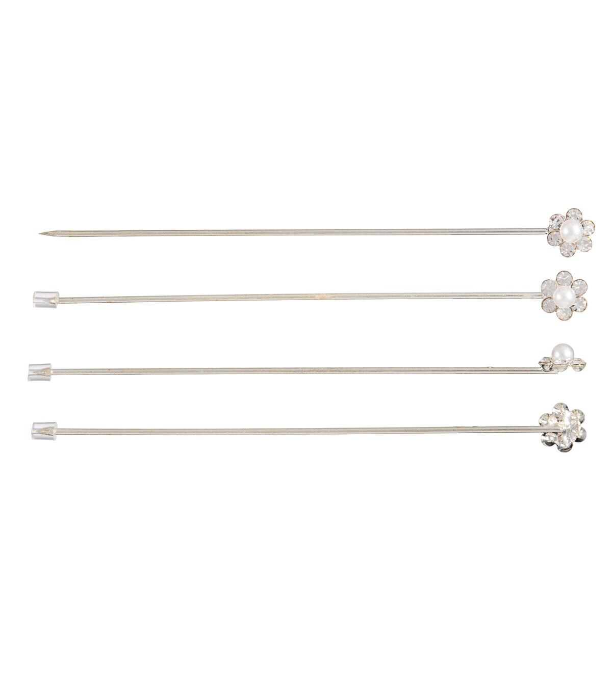 8pk Floral Pins With Clear Glass Stones & Pearl Flower by Bloom Room