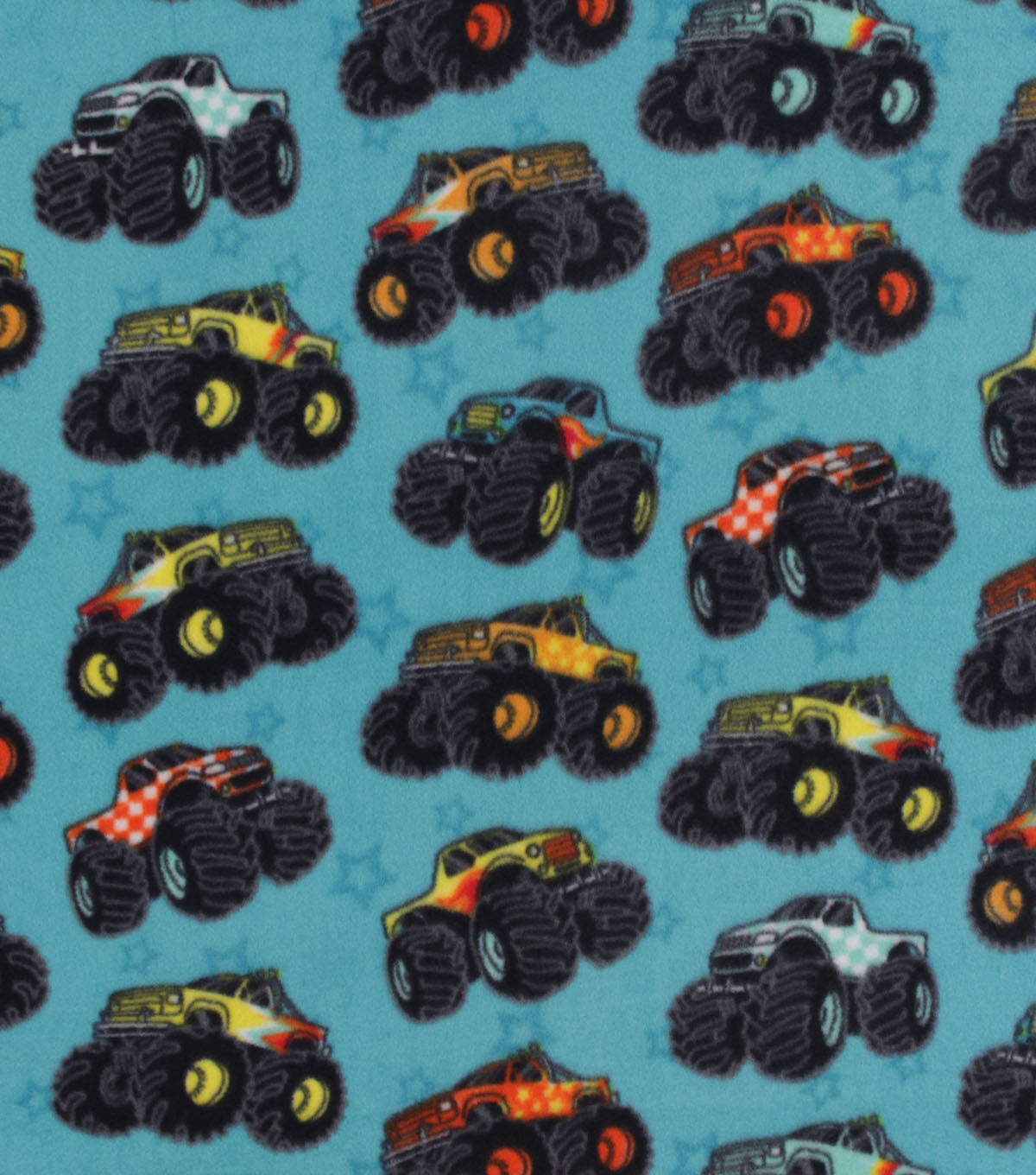 Monster Trucks on Teal Anti Pill Fleece Fabric