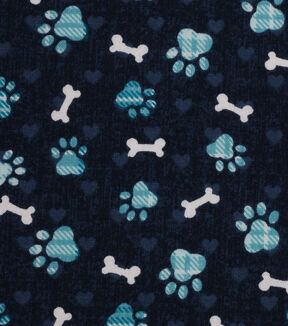 Novelty Cotton Fabric 43 Blue Paw Prints