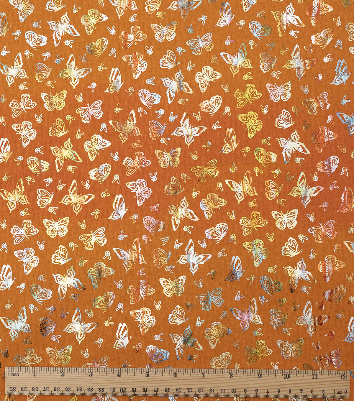 Butterflies on Orange Quilt Foil Cotton Fabric by Keepsake Calico