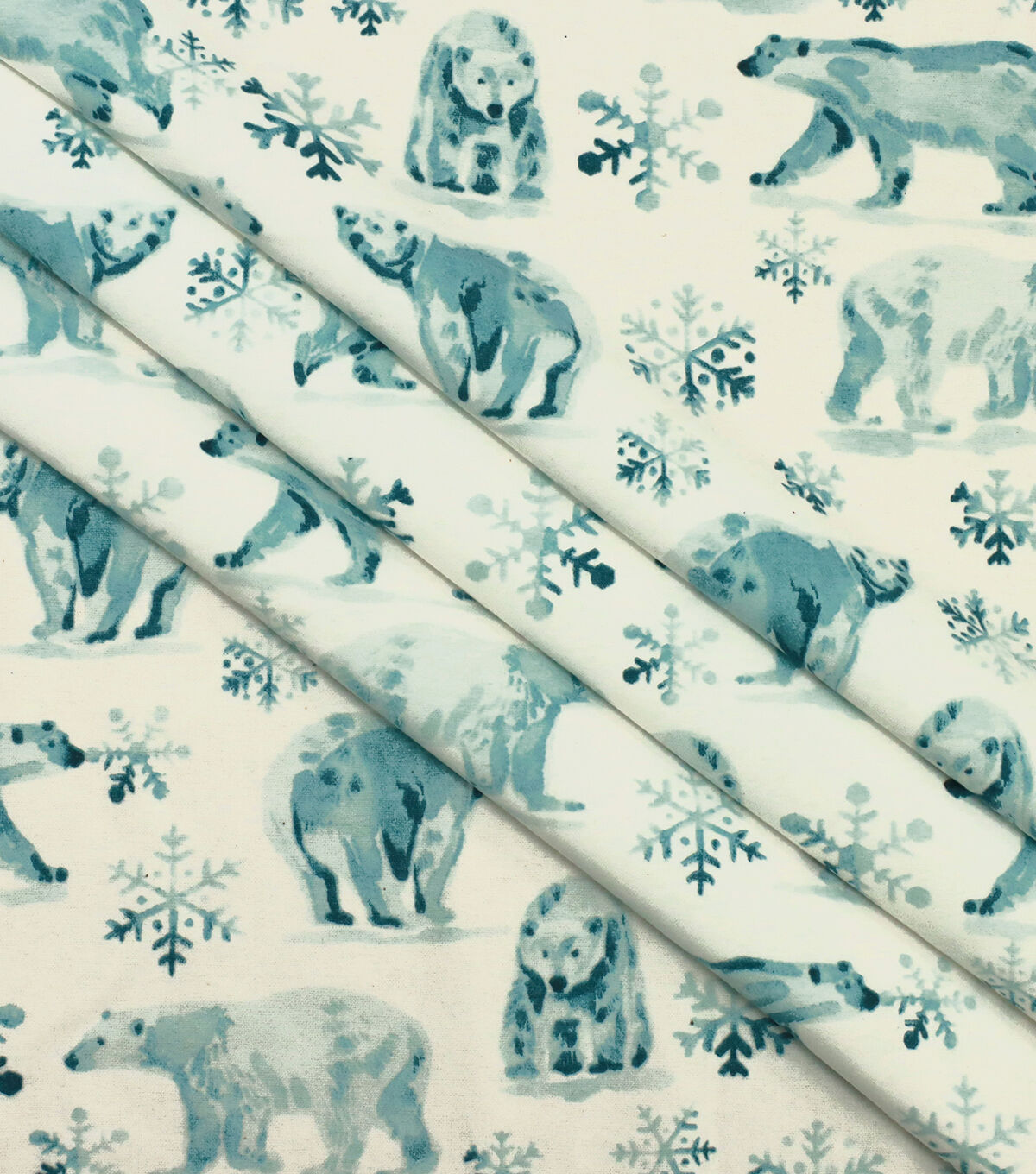 Realistic Polar Bear & Snowflakes Super Snuggle Christmas Flannel Fabric