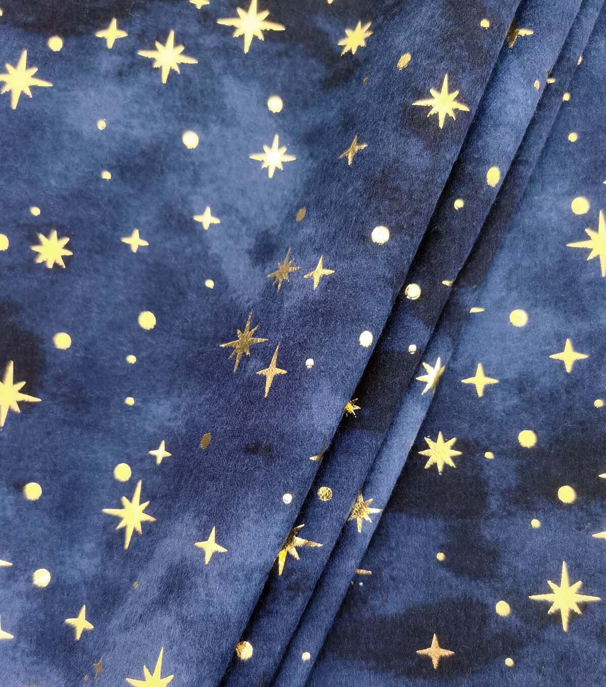 Blue Starry Sky Luxe Foil Flannel Fabric