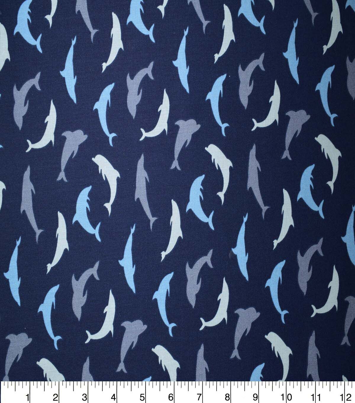 Underwater Dolphins on Blue Cotton Fabric by Quilter's Showcase