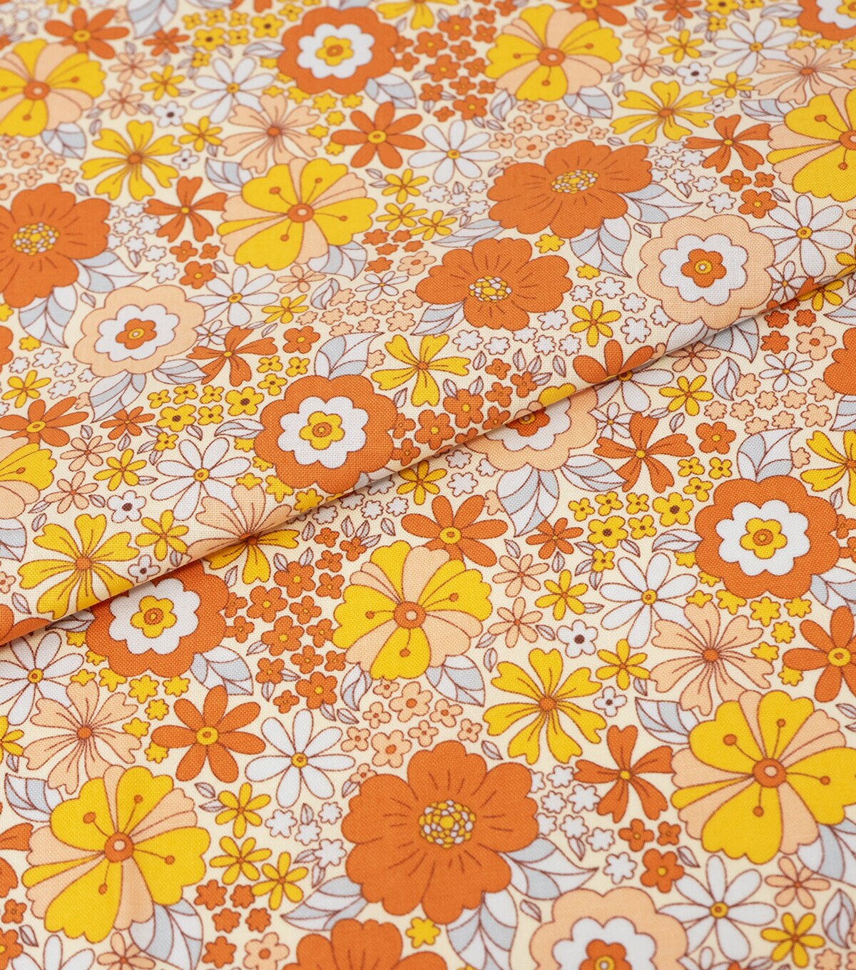 Orange Retro Flowers Cotton Fabric by Keepsake Calico