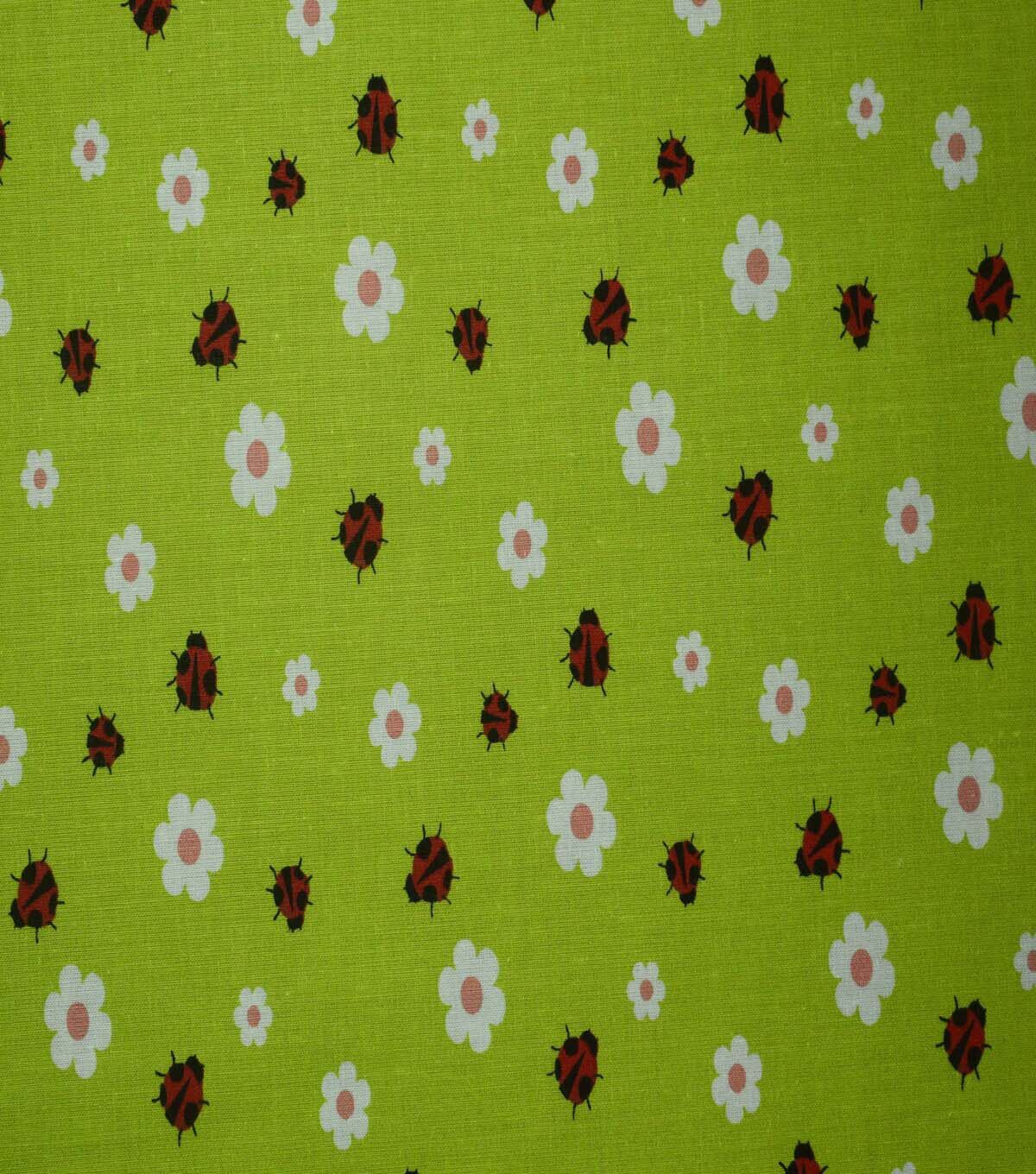 Ladybugs & Daisies on Green Cotton Fabric by Quilter's Showcase