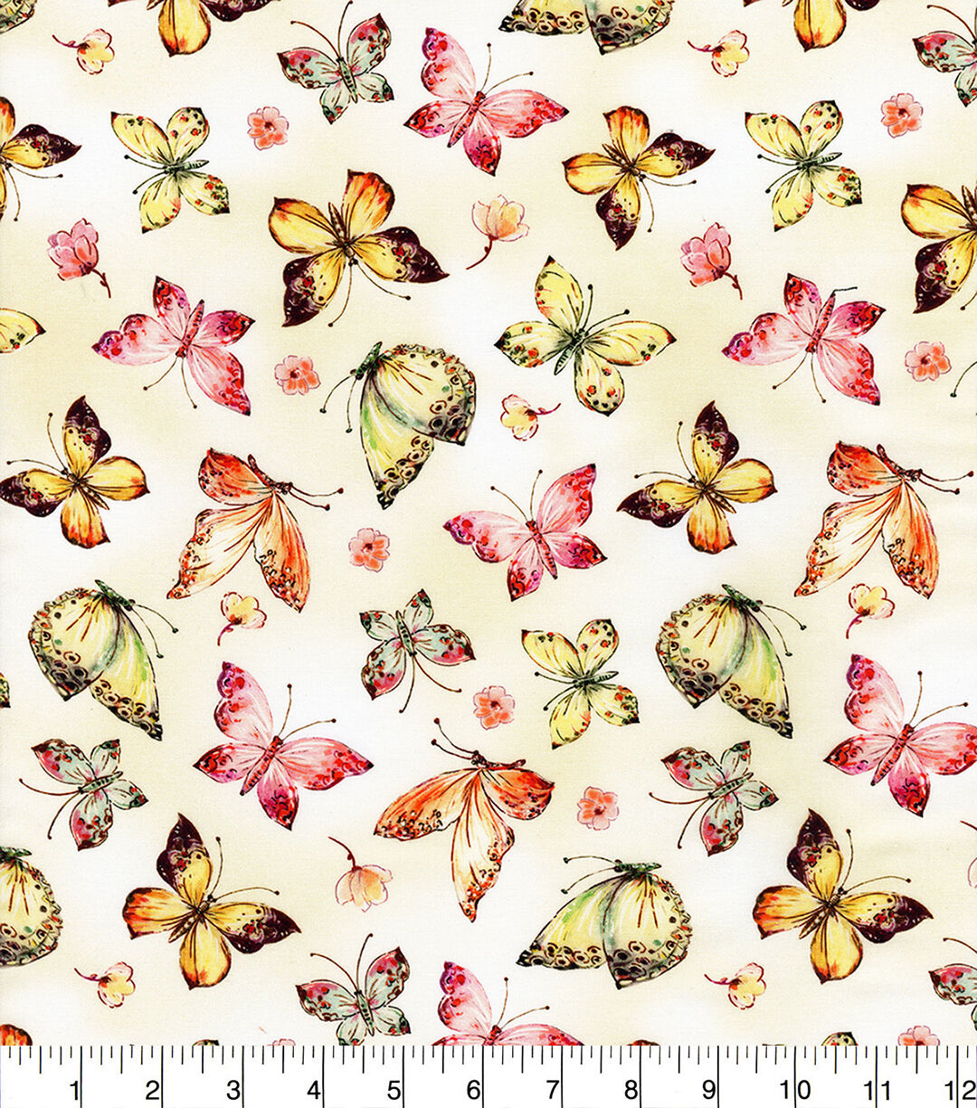 Yellow Spring Floral Butterflies Premium Cotton Fabric
