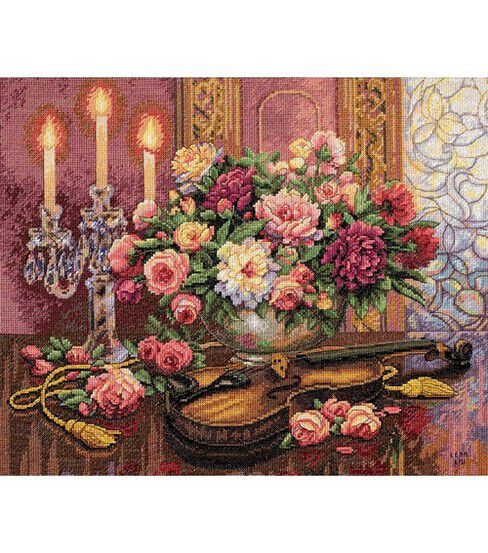 Dimensions 16 x 13 Romantic Floral Counted Cross Stitch Kit