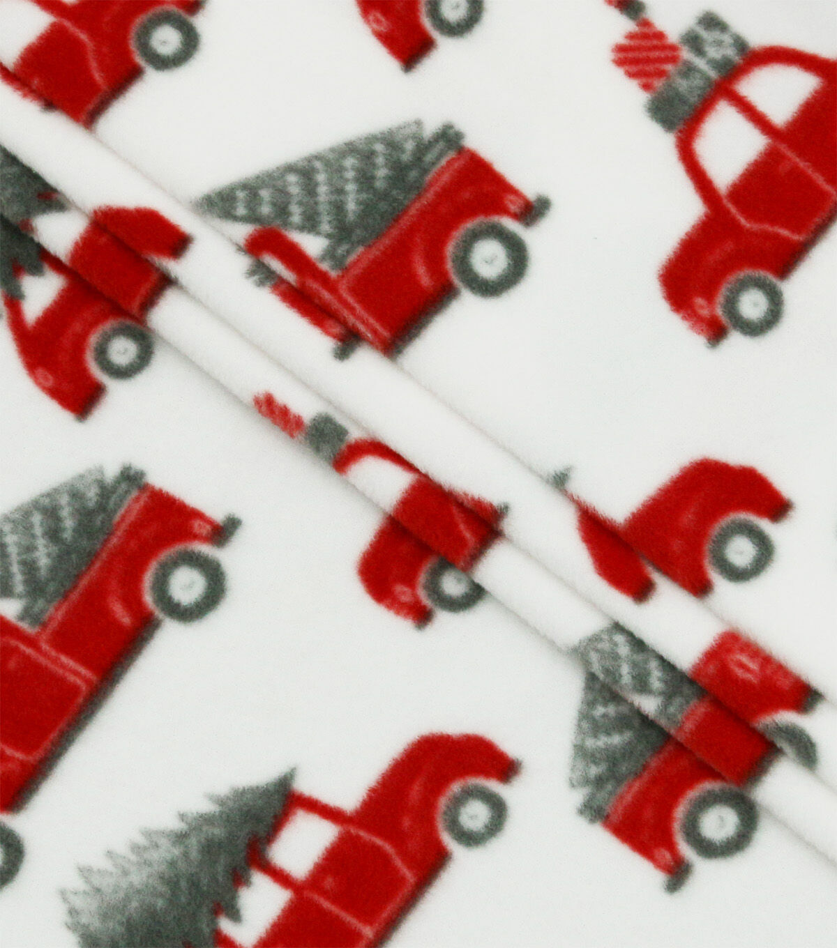 Christmas Red Trucks With Tree Anti Pill Fleece Fabric