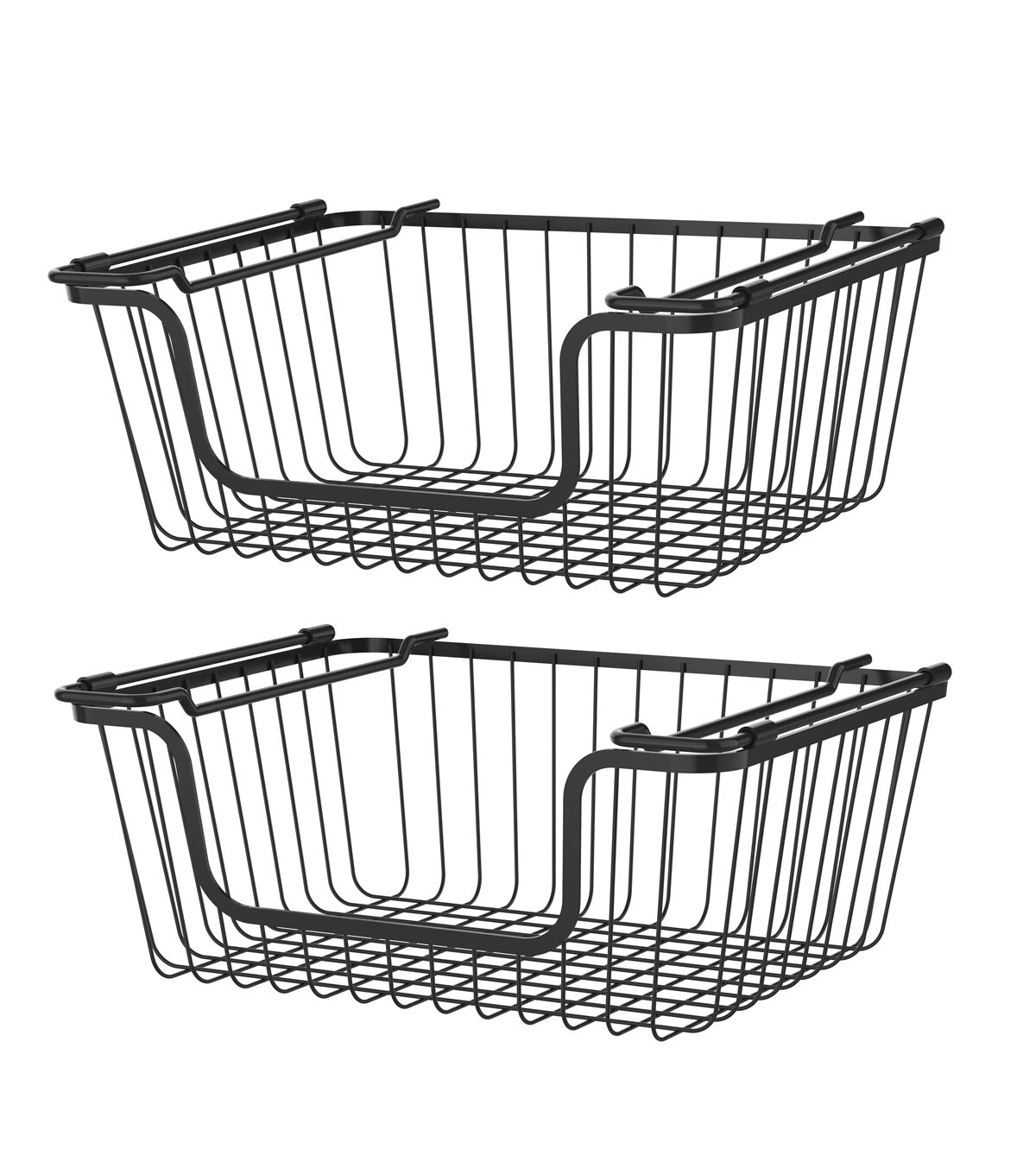 Oceanstar 14 x 10 Black Stackable Metal Wire Storage Baskets 2pk