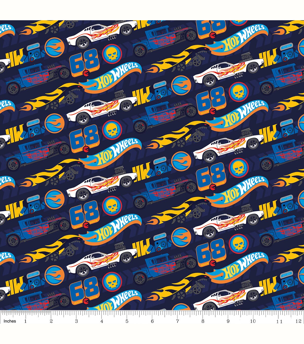 Hot Wheels Car Stripe Blue Cotton Fabric