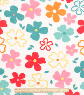 Women's Empowerment Floral on White Anti Pill Fleece Fabric