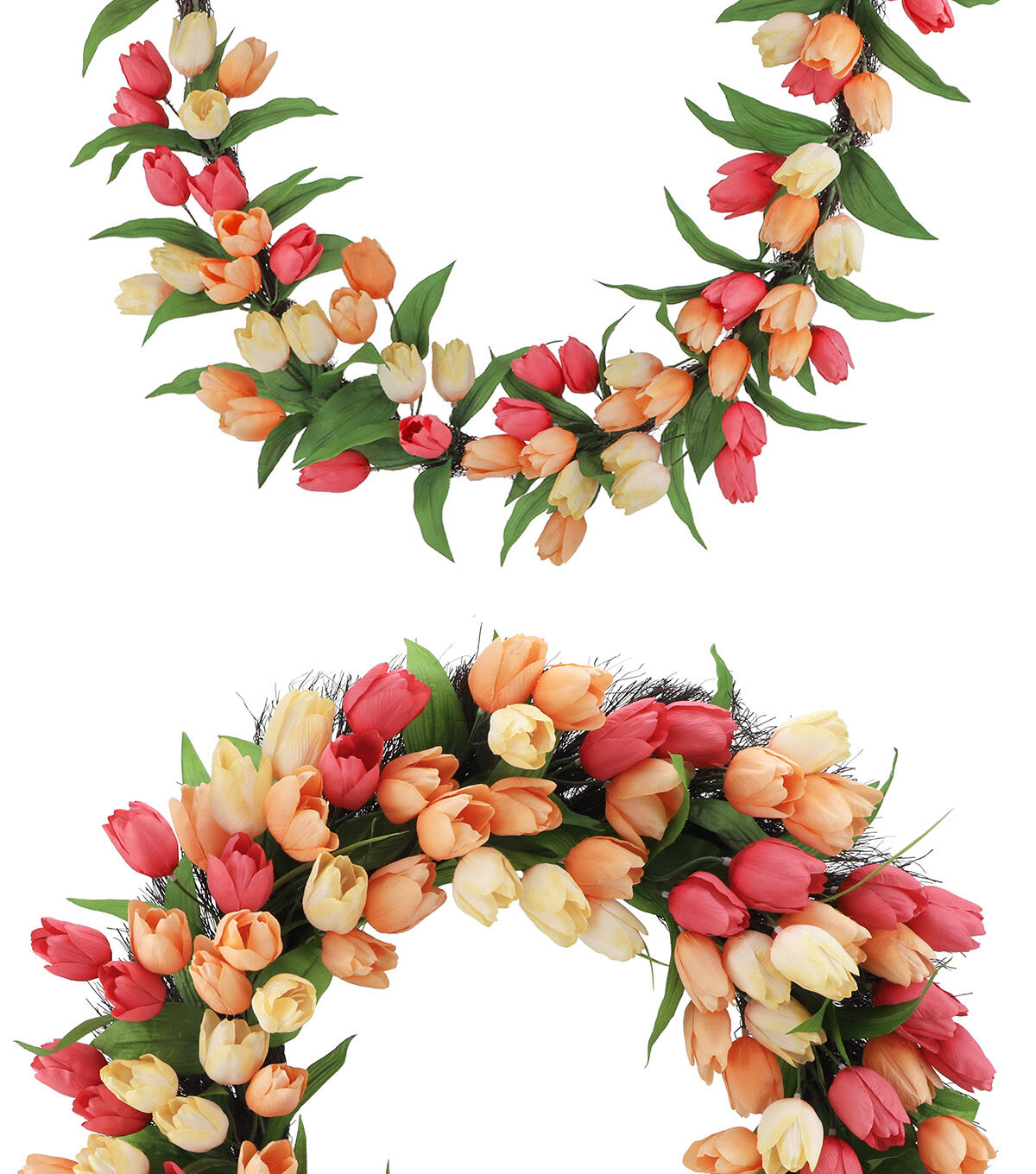 Matching Spring Peach & Red Tulip Wreath & Garland