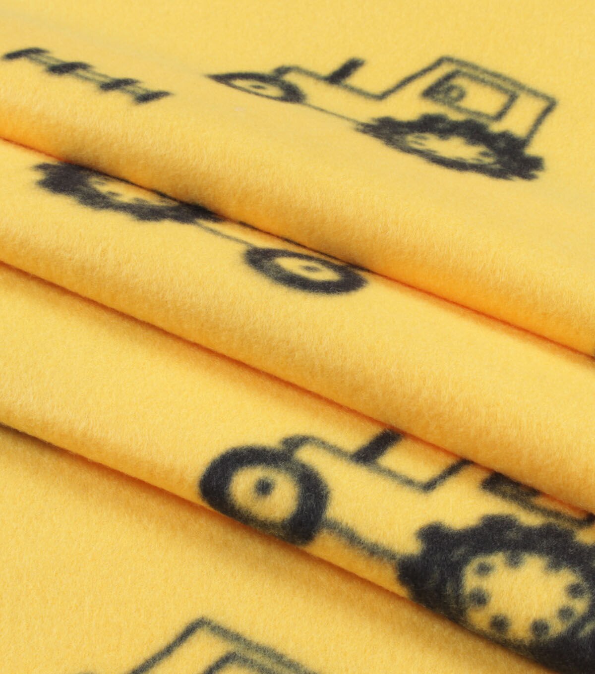 Tractors on Yellow Blizzard Fleece Fabric