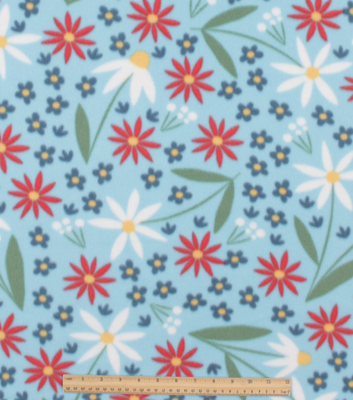 Floral on Blue Blizzard Fleece Fabric