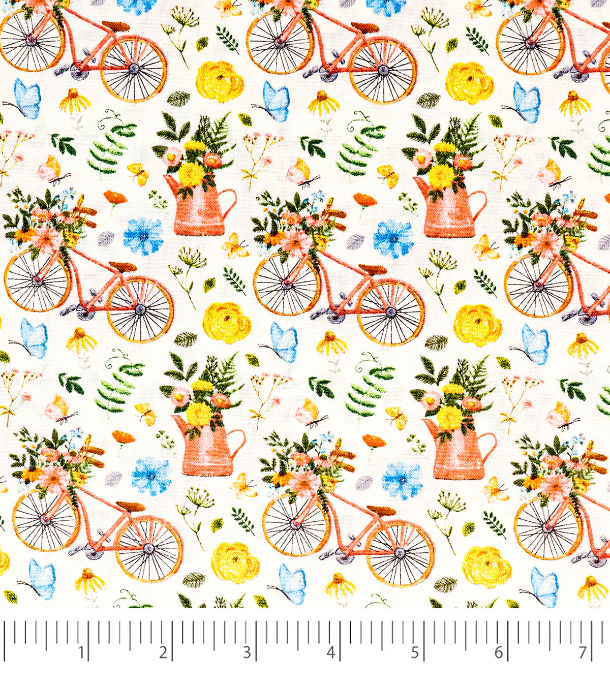 Singer Bikes And Gardening White Cotton Fabric