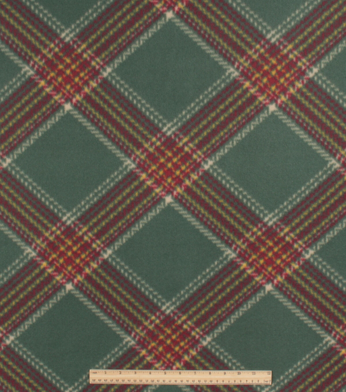 Green Diagonal Plaid Blizzard Fleece Fabric