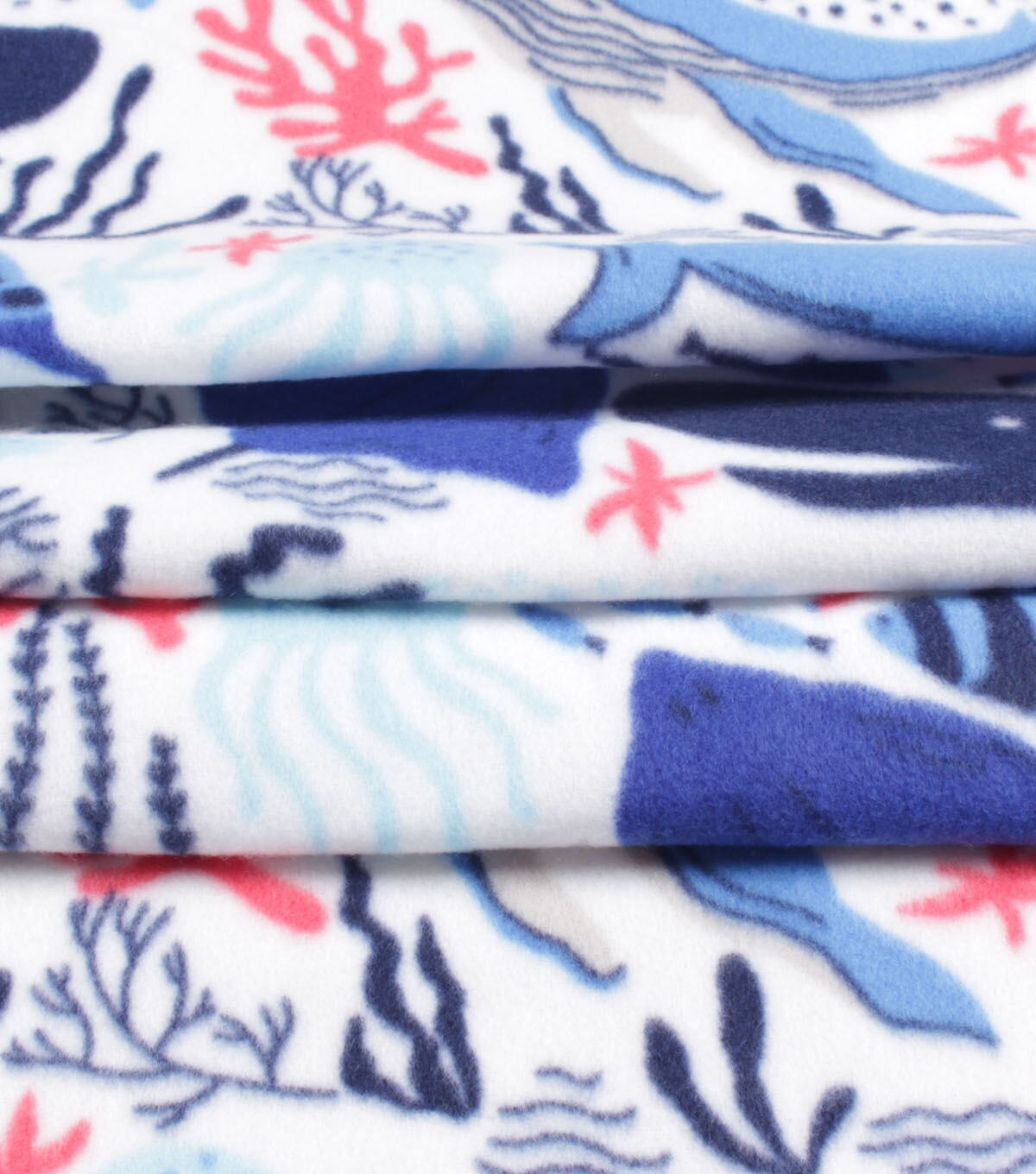 Sea Life on White Blizzard Fleece Fabric