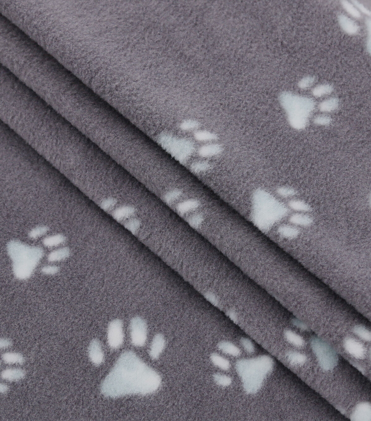 White Paws on Gray Anti Pill Fleece Fabric