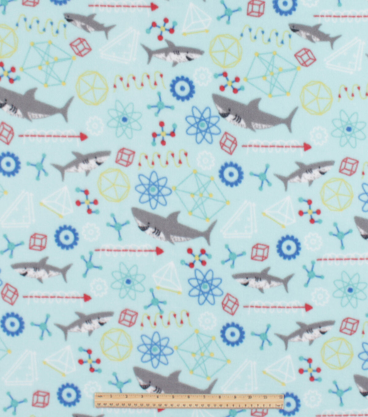 Science & Sharks on Blue Anti Pill Fleece Fabric