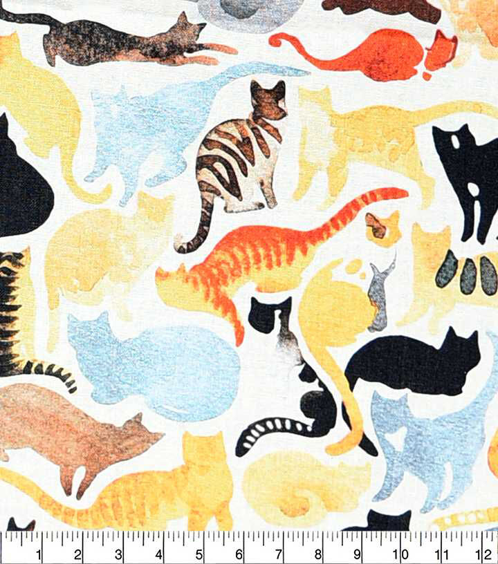 Cat Silhouettes On Tan Novelty Print Fabric