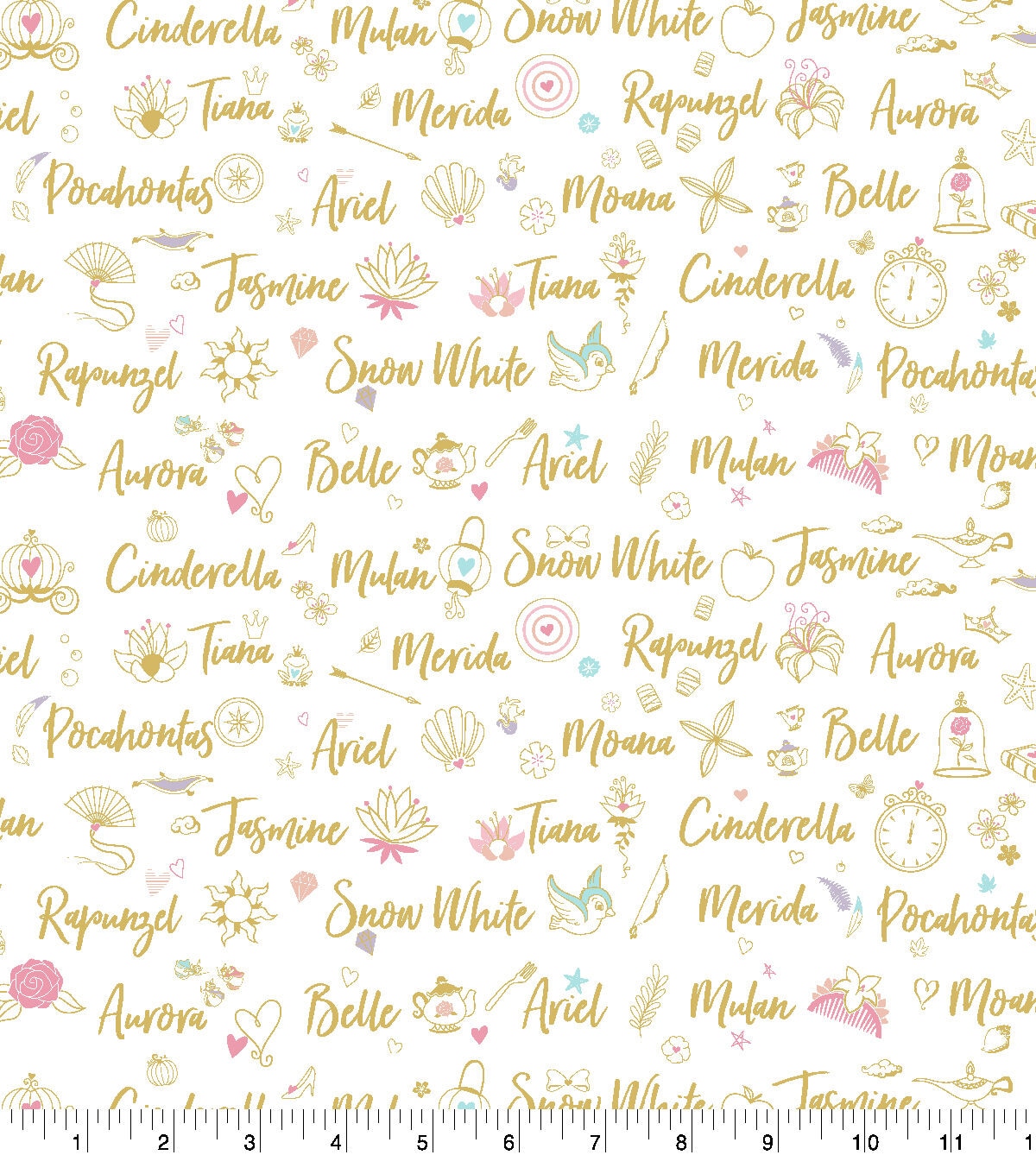 Disney Princess Cotton Fabric Name Metallic