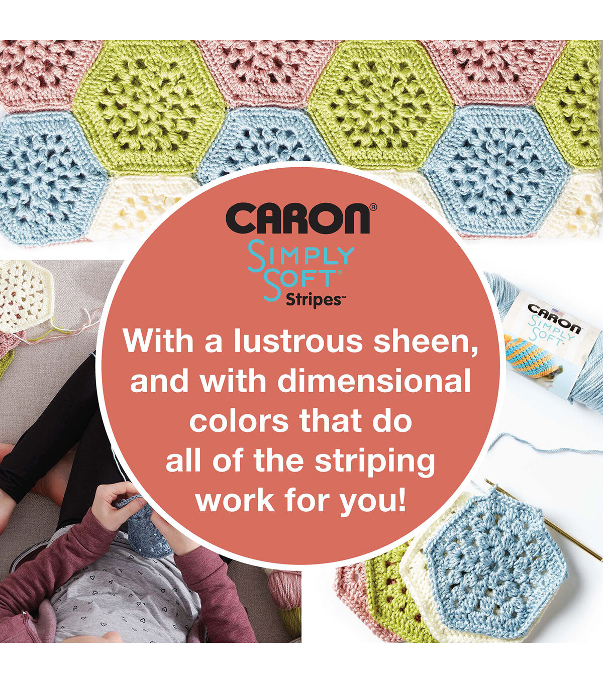 Caron Simply Soft Stripes 235yds Worsted Acrylic Yarn