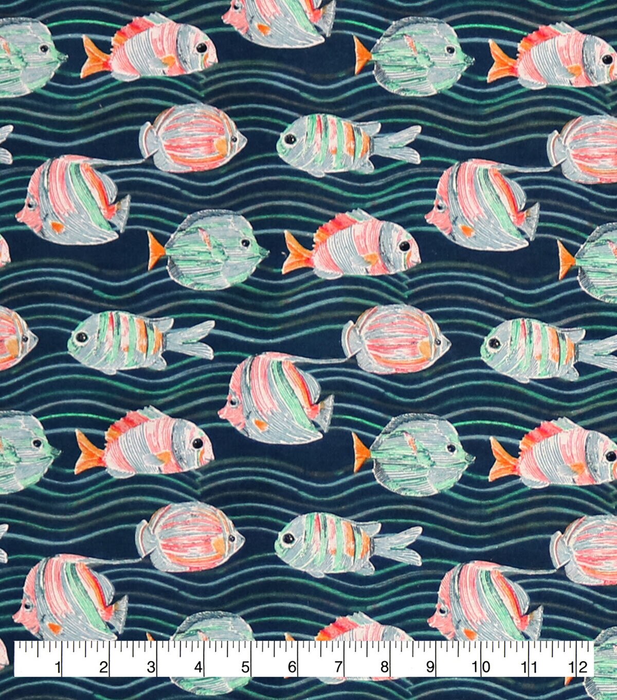 Painted Fish in Waves Super Snuggle Flannel Fabric