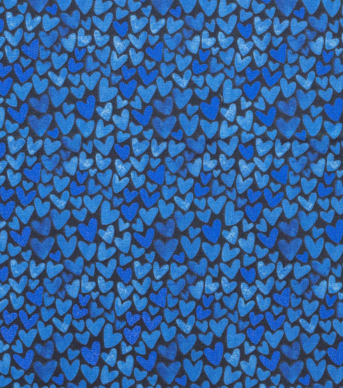 Packed Hearts Blue Quilt Foil Cotton Fabric by Keepsake Calico