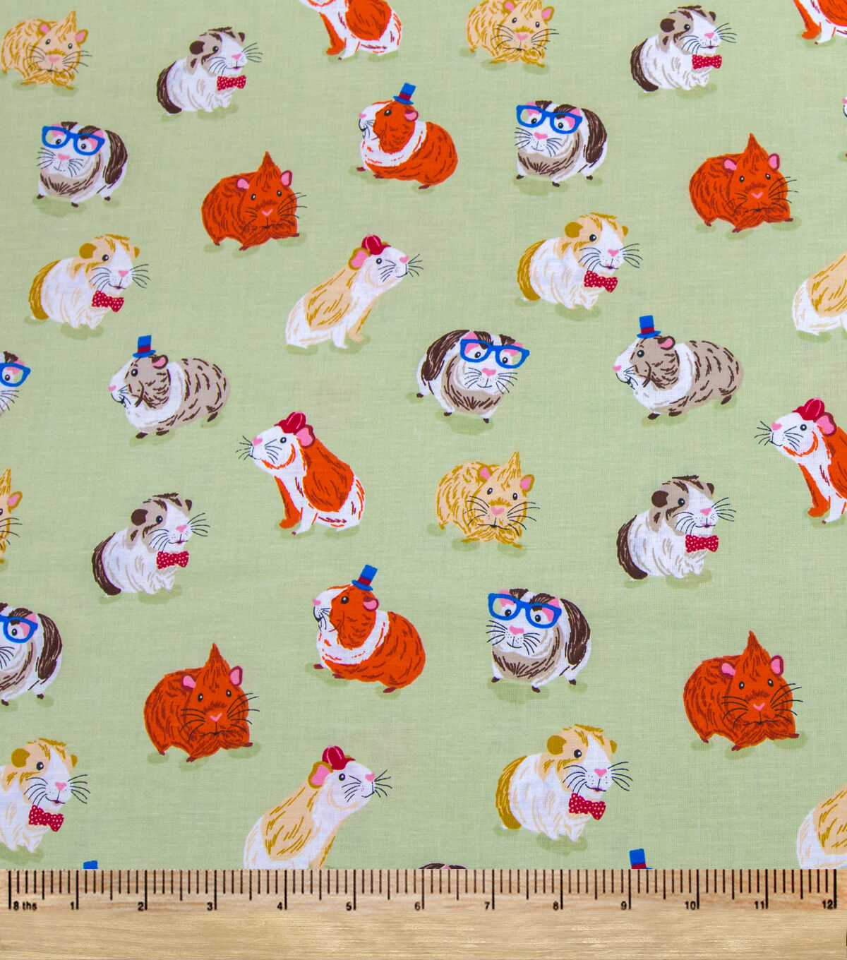 Cool Guinea Pigs Green Novelty Cotton Fabric