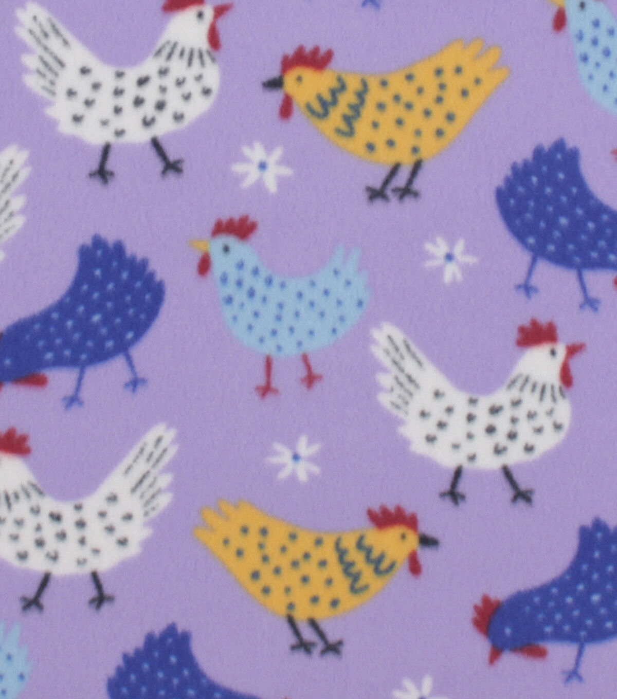Multi Tossed Chickens Blizzard Prints Fleece Fabric