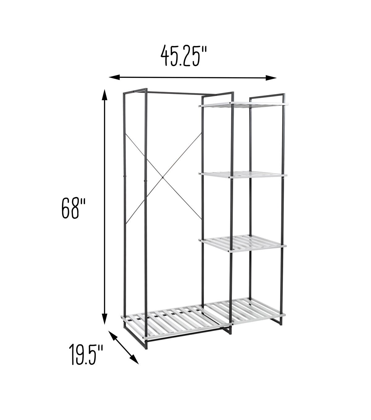 Honey Can Do 68 Gray Metal Freestanding Open Closet With 4 Shelves