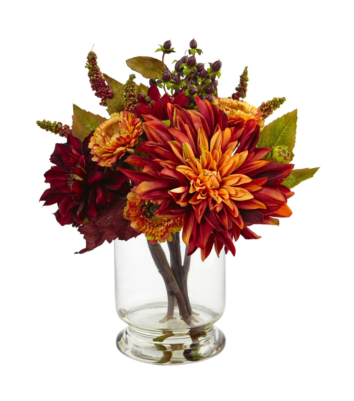 Nearly Natural Dahlia & Mum with Vase Arrangement