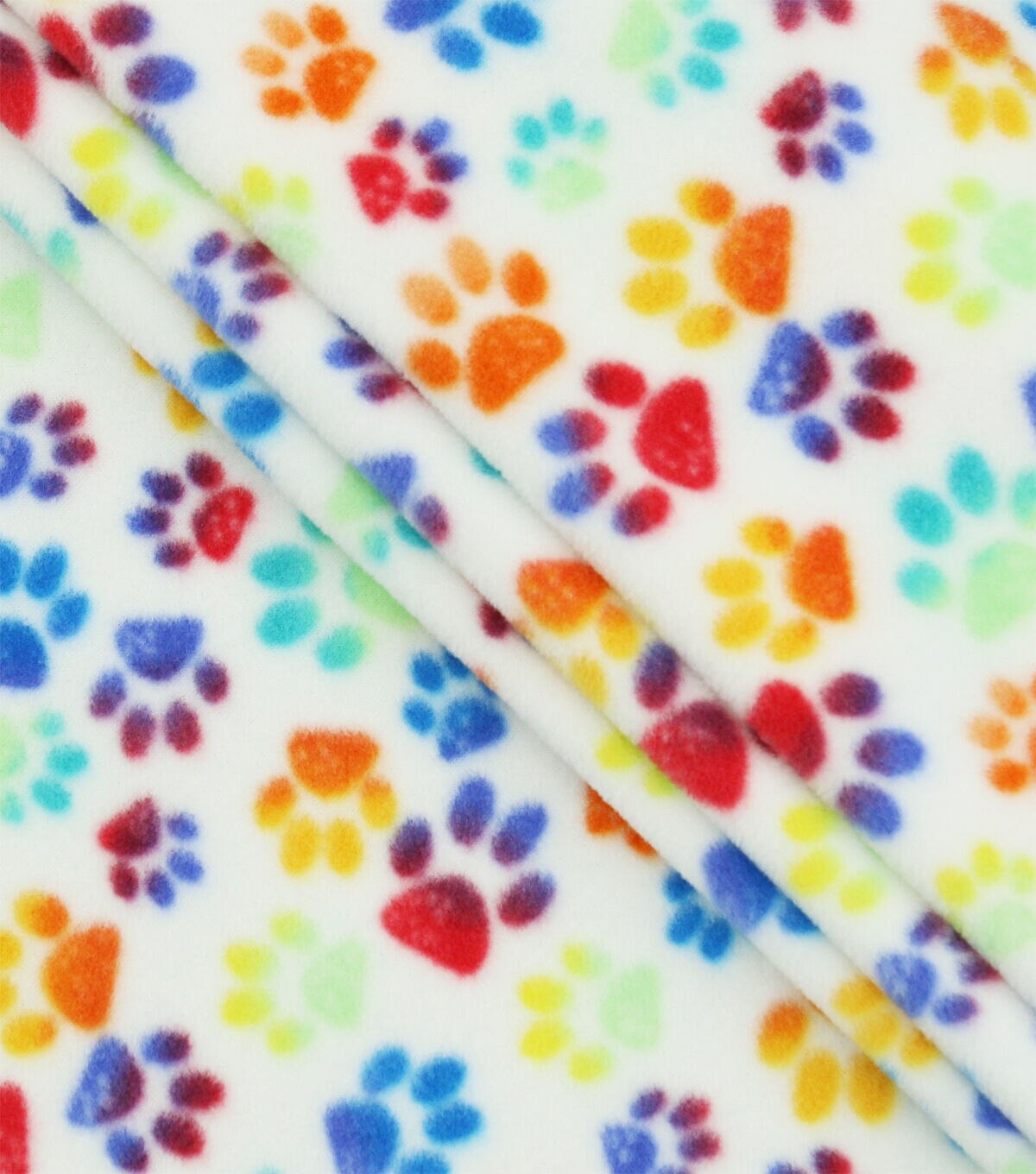 Rainbow Paws On White Anti Pill Plush Fleece Fabric