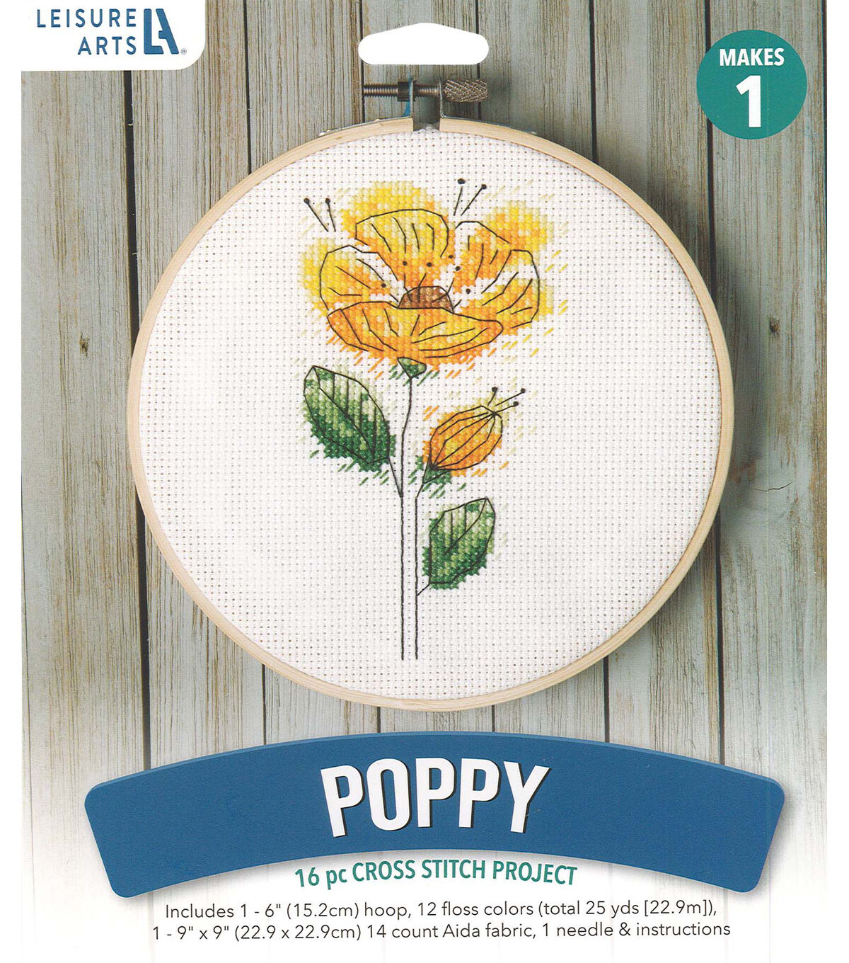 Leisure Arts 6 Yellow Poppy Embroidery Kit