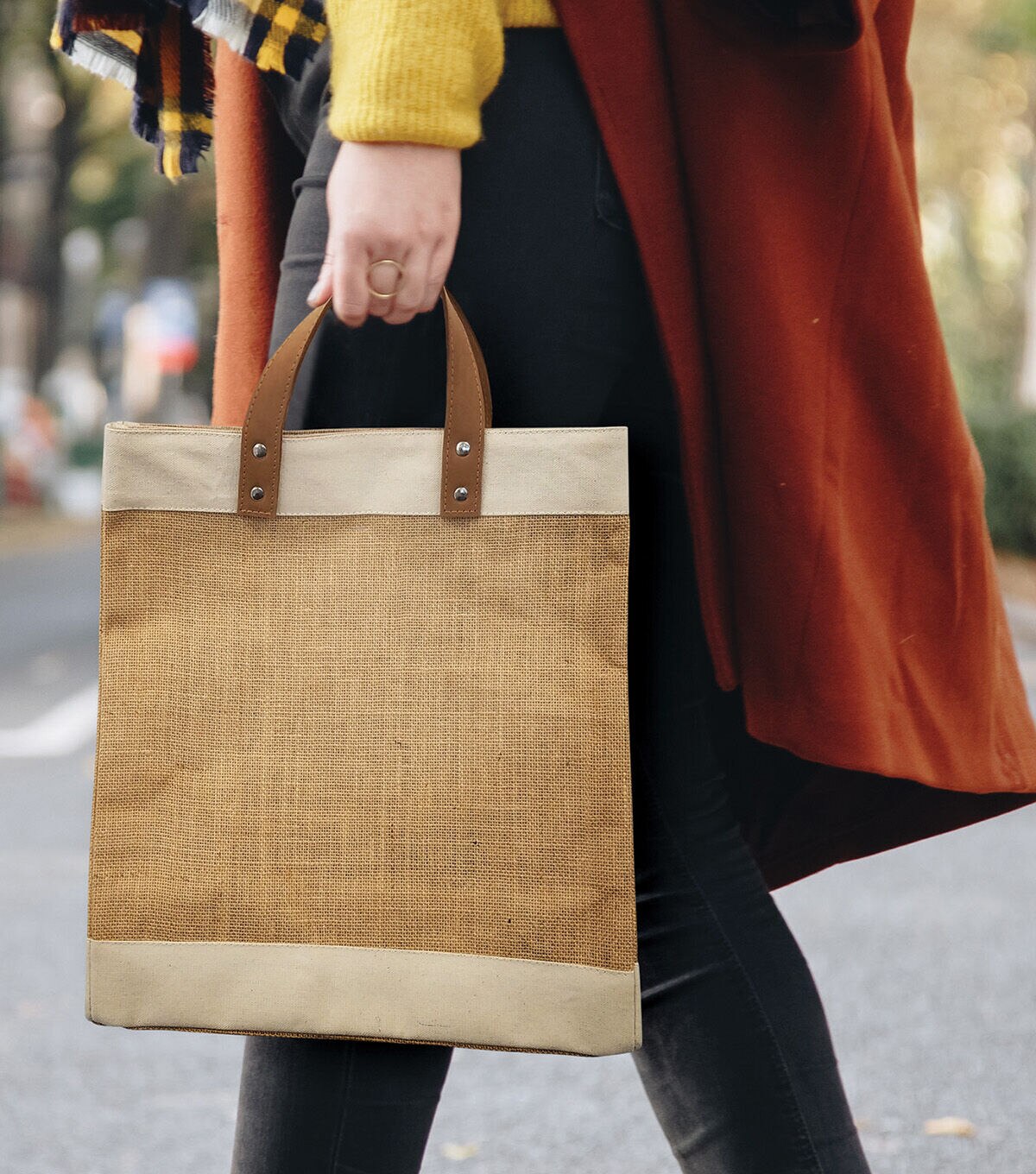 Jute Tote W Leather
