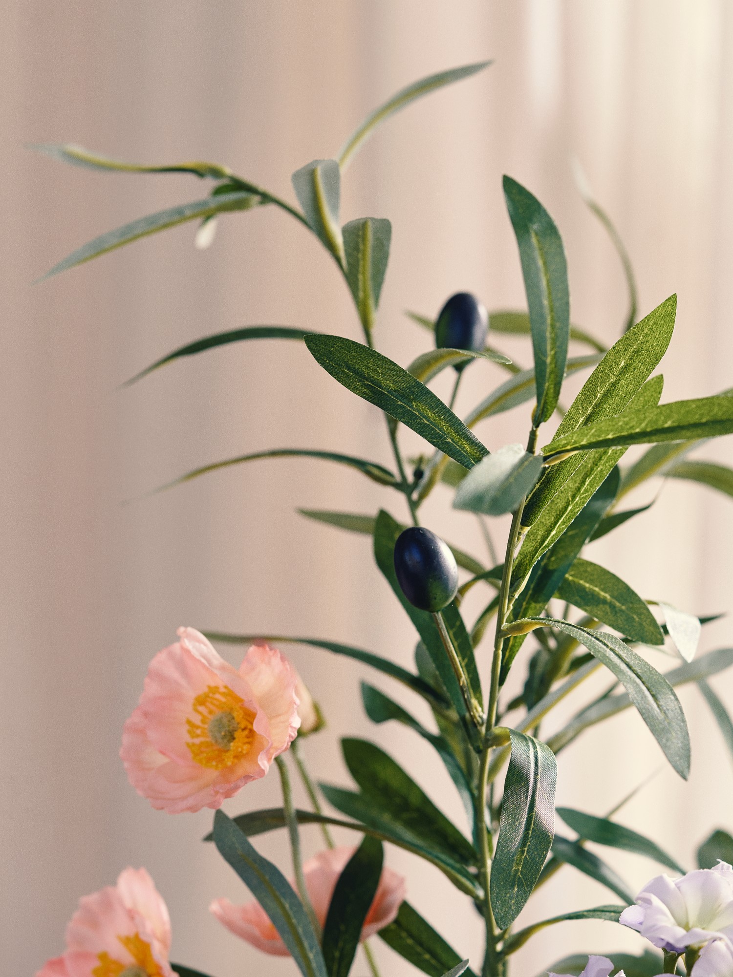 Artificial olive leaf branch
