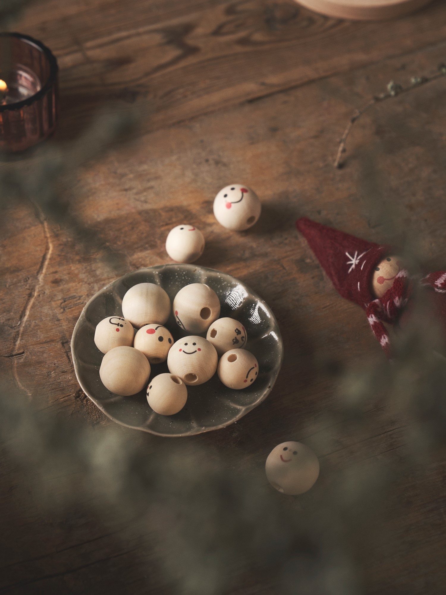 Wooden beads with faces