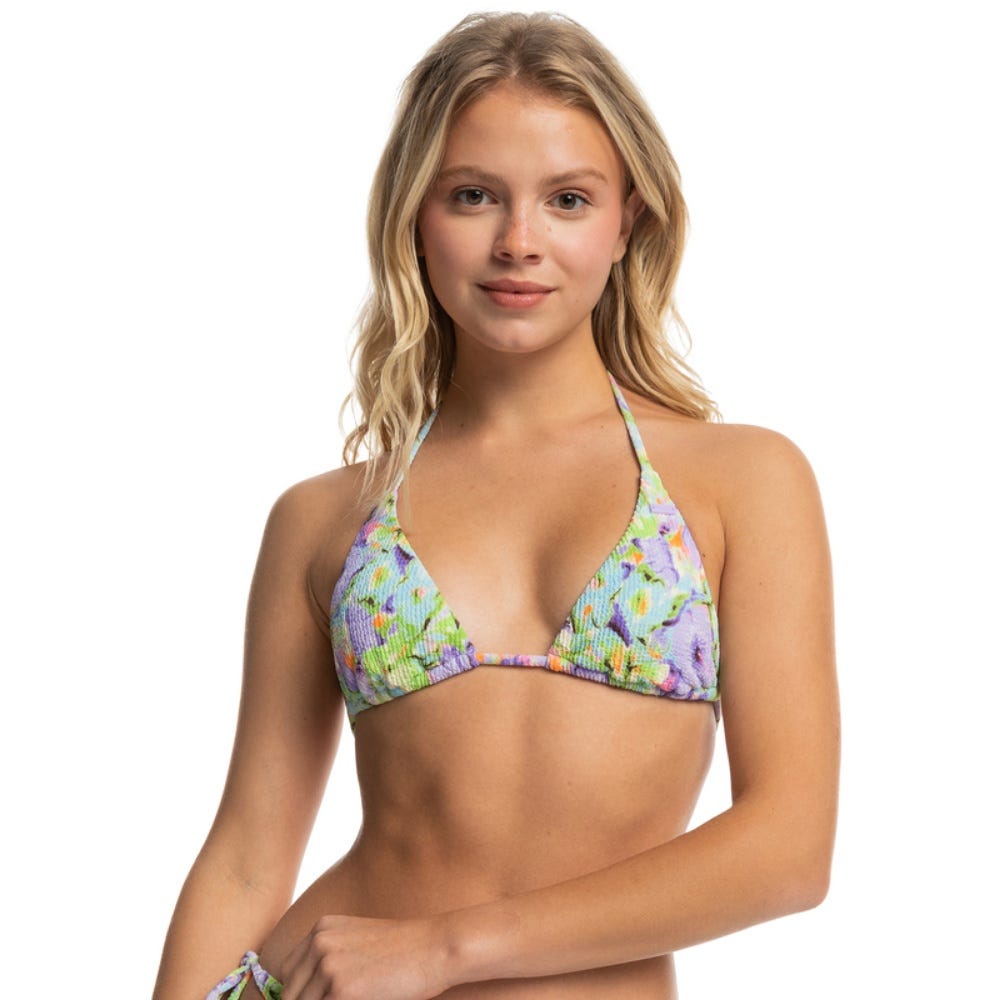 Roxy Womens Blumen Tiki Tri Bikini Top In Purple Rose Blumen