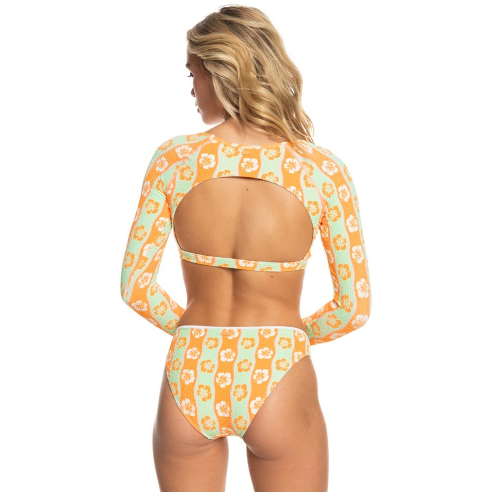 Roxy Womens Wavy Babe Cropped Long Sleeve Rashguard In Ambroisia Wave Babe Small